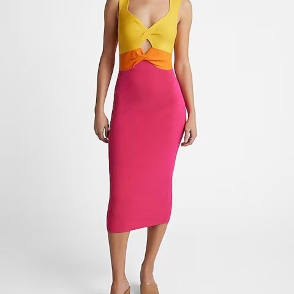 Express Yellow and Pink Maxi Dress